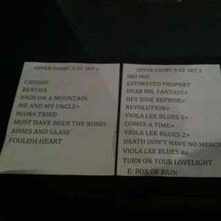 Phil's set list, thanks to Tara